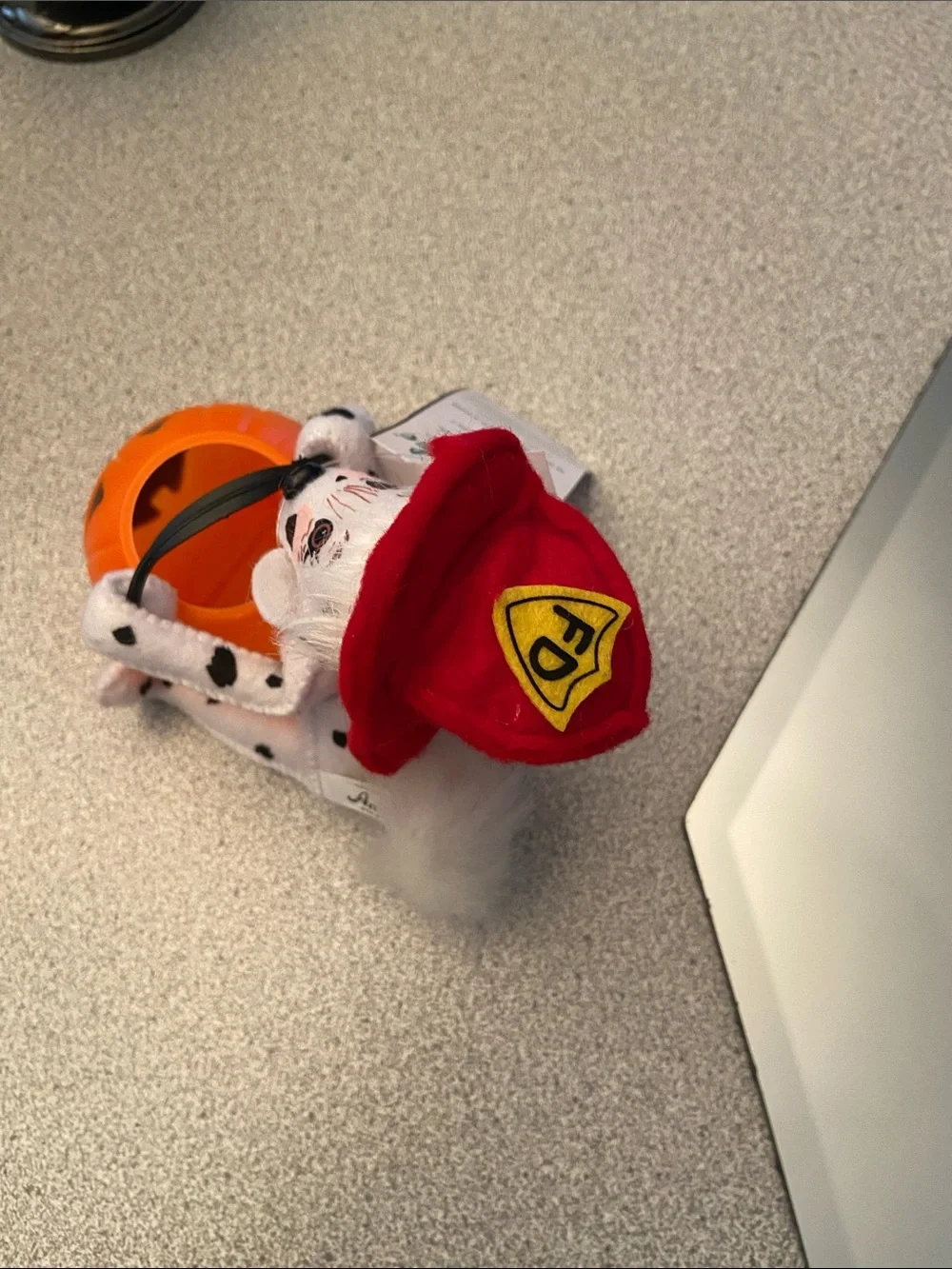 Red Firefighter Dalmatian Trick-or-Treat Plush with Orange Pumpkin Pail Annalee